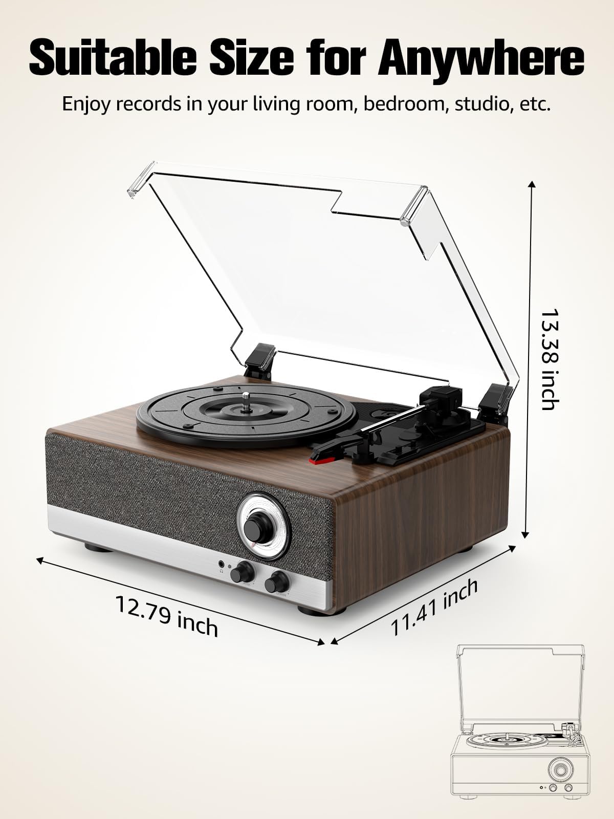 RetroAudio 7-in-1 Vinyl Record Player JM301,Walnut