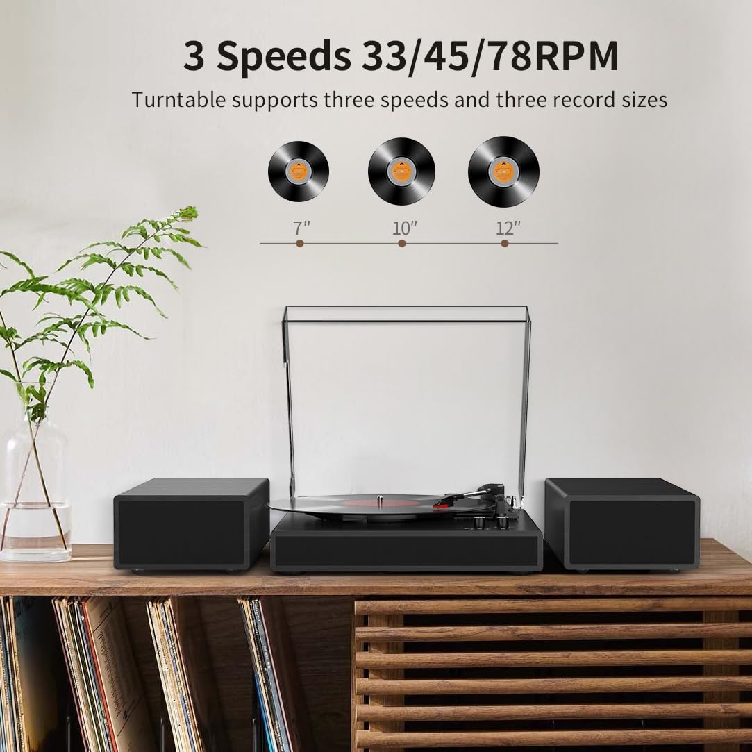 Record Player with 2X External Speakers JM102,Black