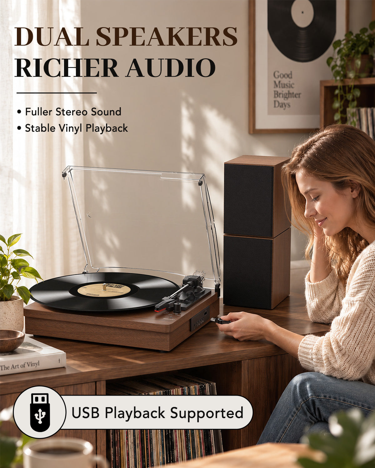 Retrolife Record Player with 2 External Speakers, R612-2 Brown