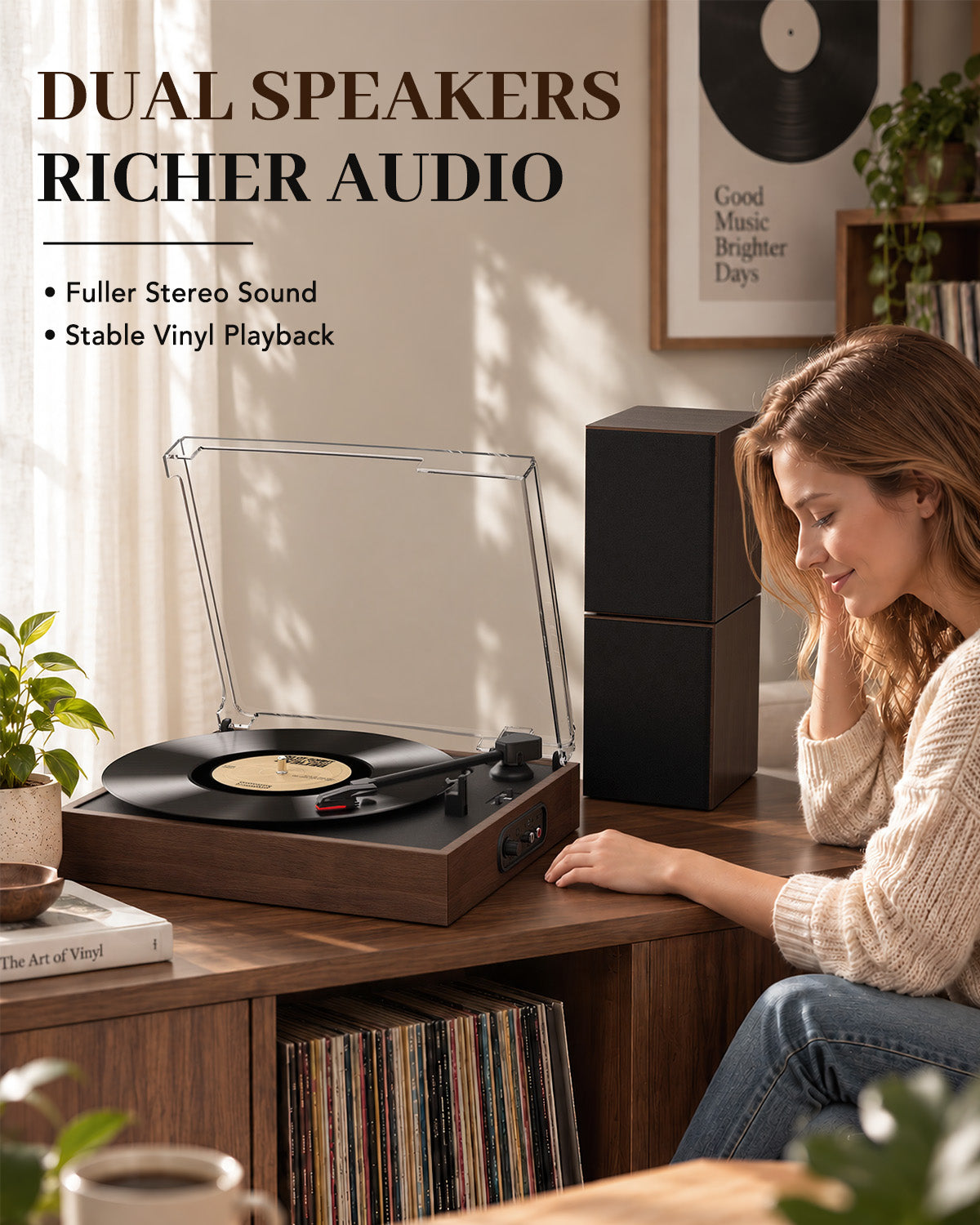 Retrolife Record Player with 2 External Speakers, R612-2, Walnut