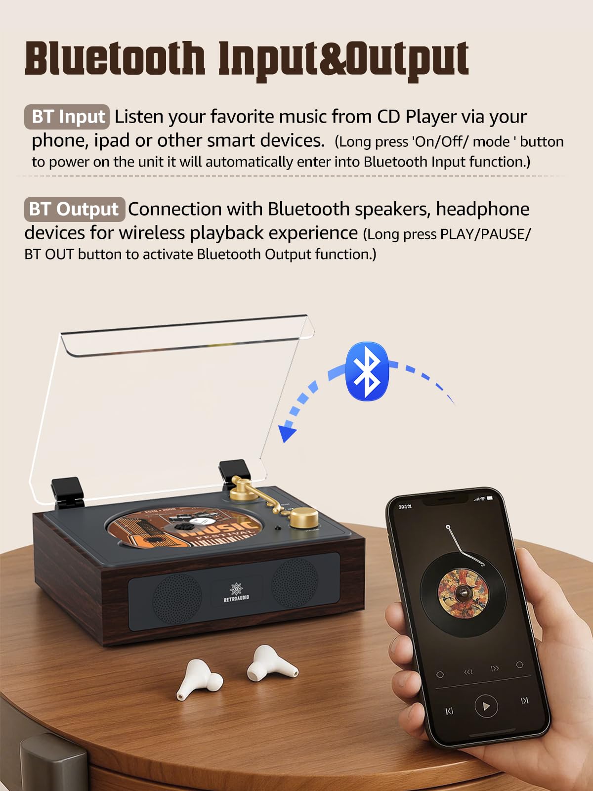 RetroAudio Portable CD Player C2-1,Walnut Brown