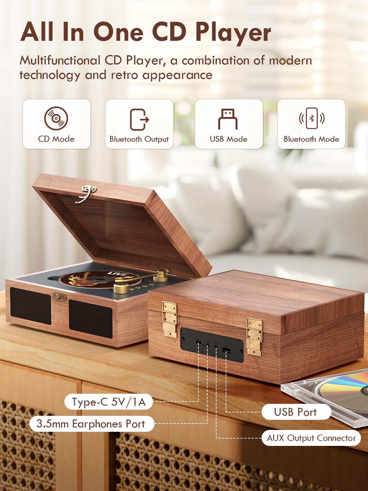 RetroAudio CD Player C6,Brown