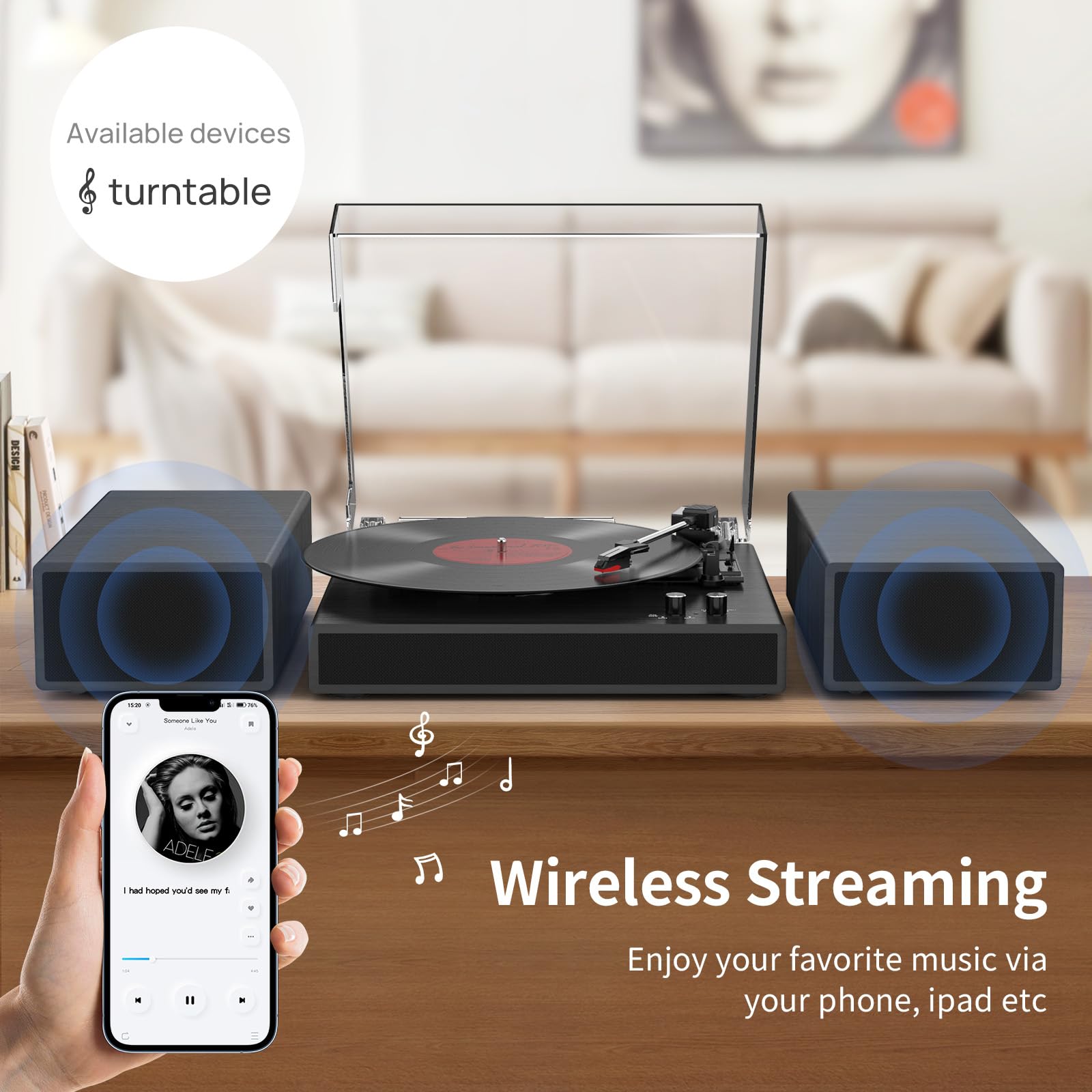 Record Player with 2X External Speakers JM102,Black