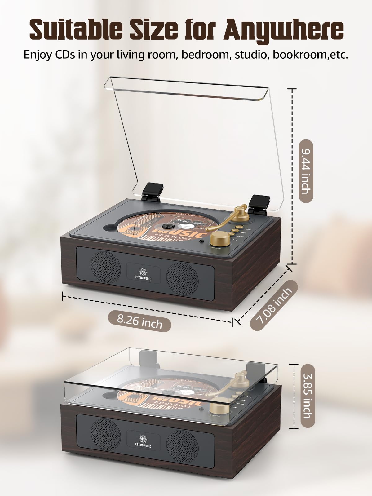 RetroAudio Portable CD Player C2-1,Walnut Brown