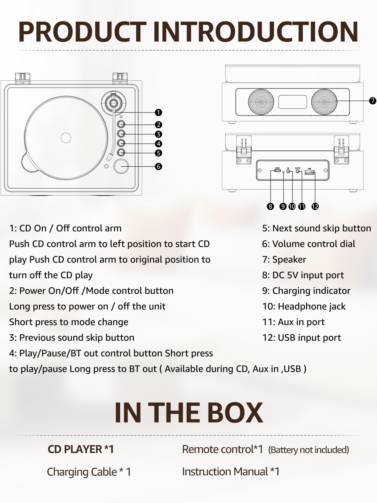 RetroAudio Portable CD Player C2-1,Walnut Brown