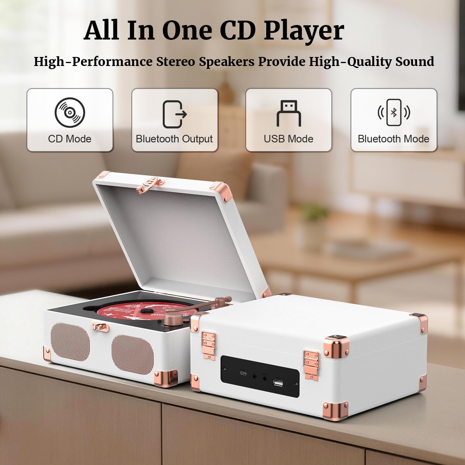 RetroAudio Suitcase CD Player C7,White