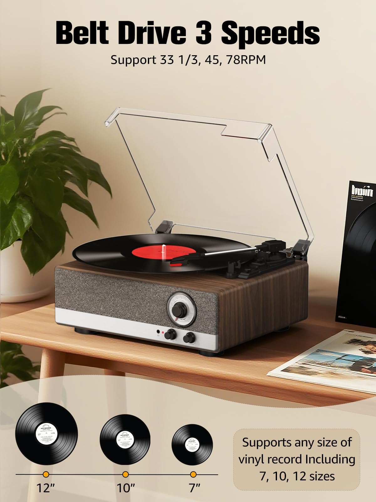 RetroAudio 7-in-1 Vinyl Record Player JM301,Walnut