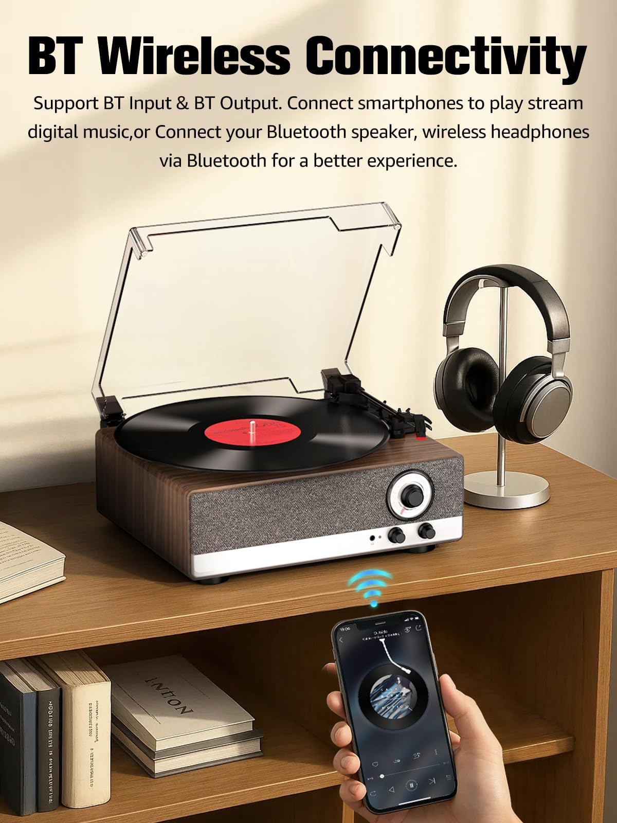 RetroAudio 7-in-1 Vinyl Record Player JM301,Walnut