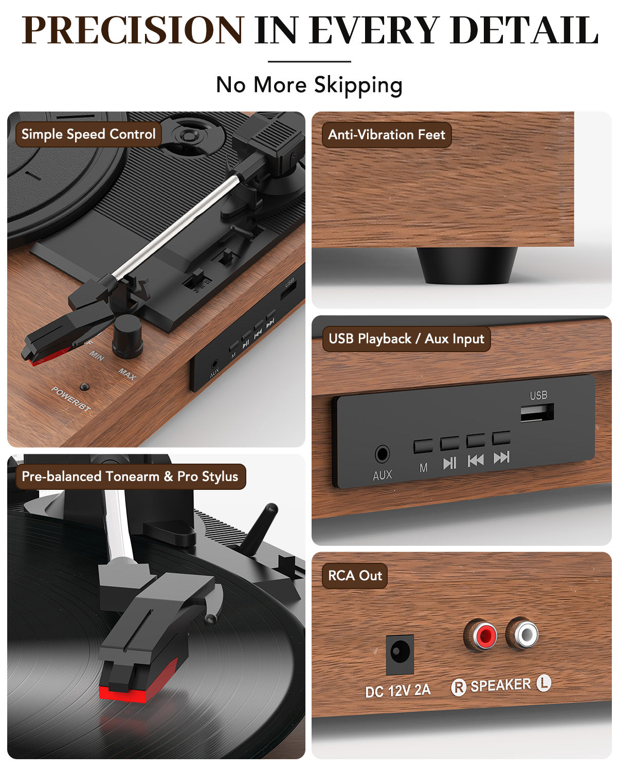 Retrolife Record Player with 2 External Speakers, R612-2 Brown