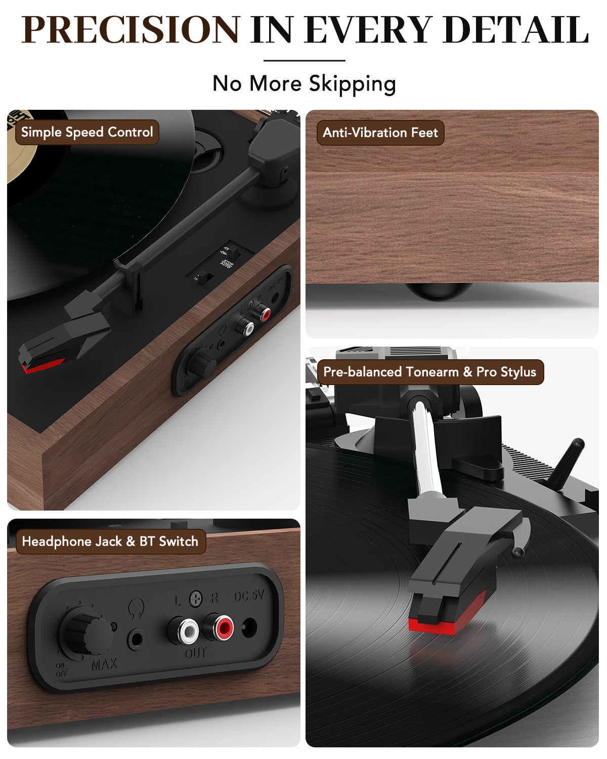 Retrolife Record Player with 2 External Speakers, R612-2, Walnut