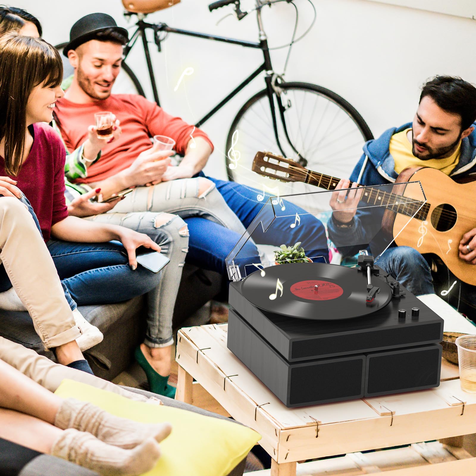 Record Player with 2X External Speakers JM102,Black