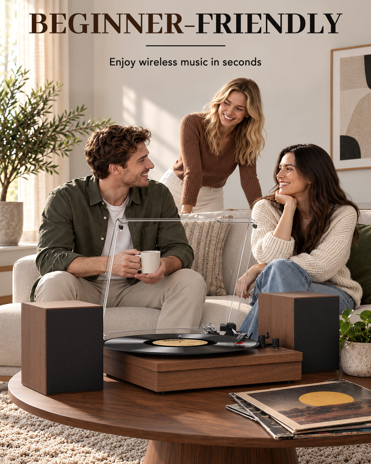 Retrolife Record Player with 2 External Speakers, R612-2 Brown