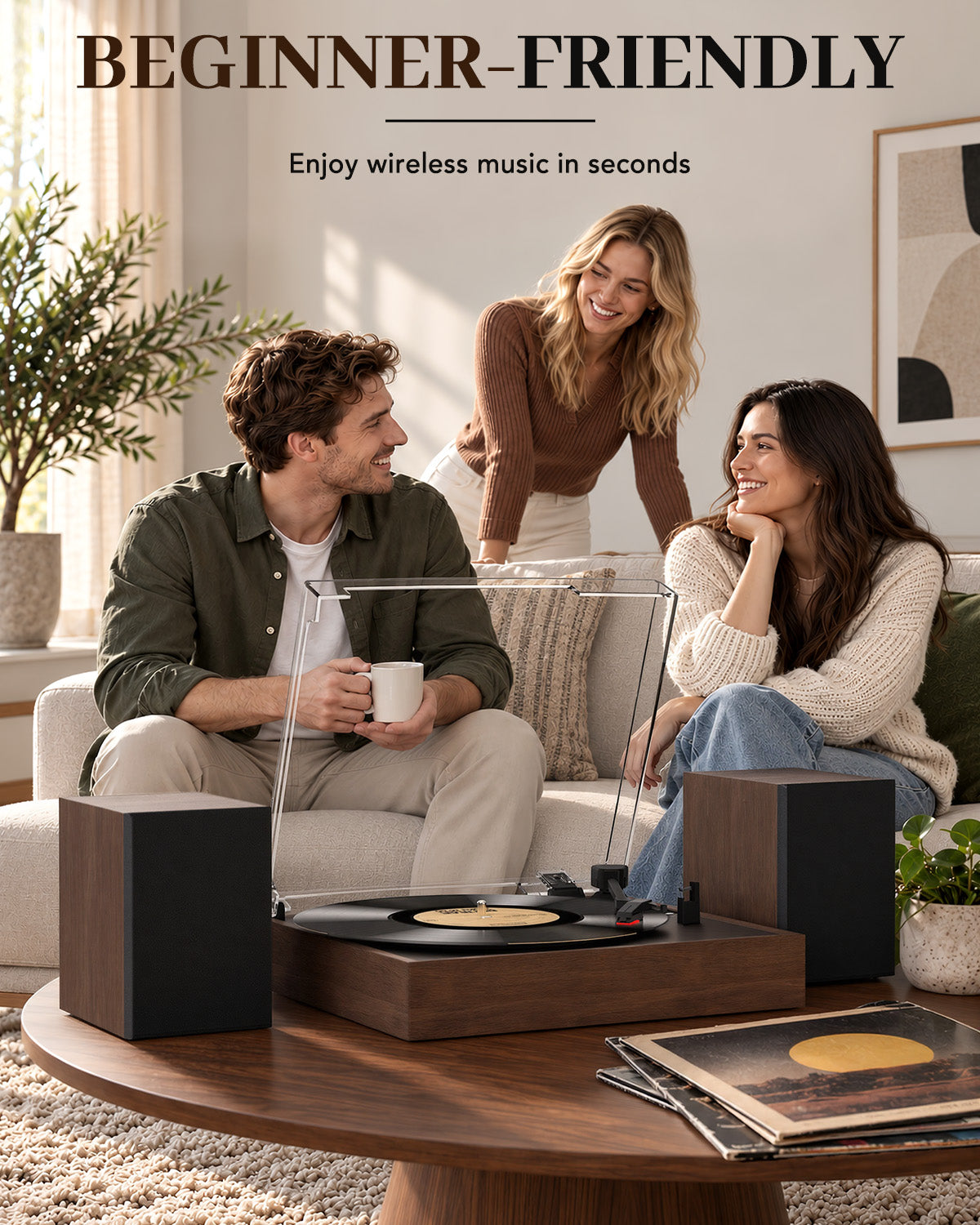 Retrolife Record Player with 2 External Speakers, R612-2, Walnut